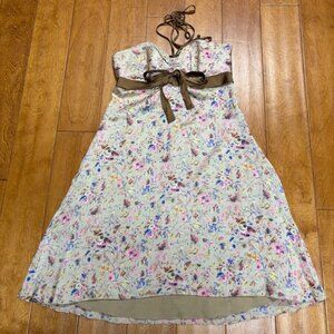 VTG Betsey Johnson Womens Silk Foral Dress Size 6 Halter Shirred Fairy Y2K 90s